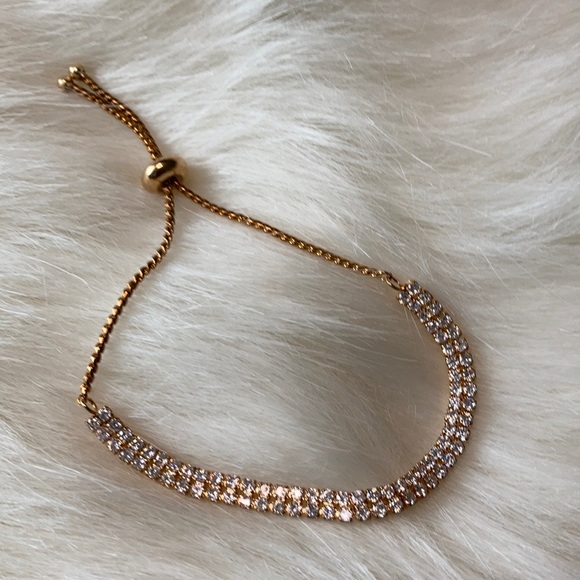 Gold and Cubic Zirconia Double Rows Bolo Bracelet - Picture 3 of 5